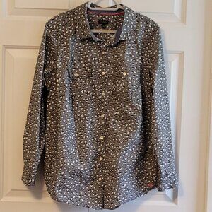 EUC Heart Print Cotton L/S Button Down